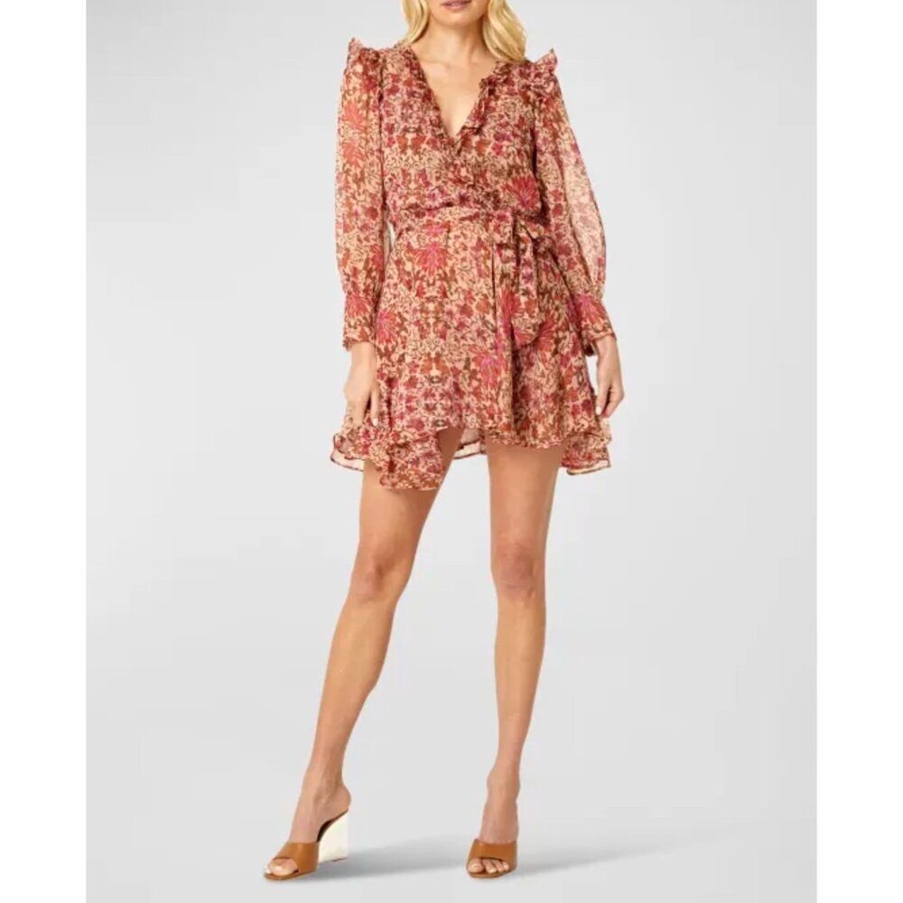 MISA‎ Los Angeles Dress Veruka Mini Pink Hibiscus Floral Print Size XS